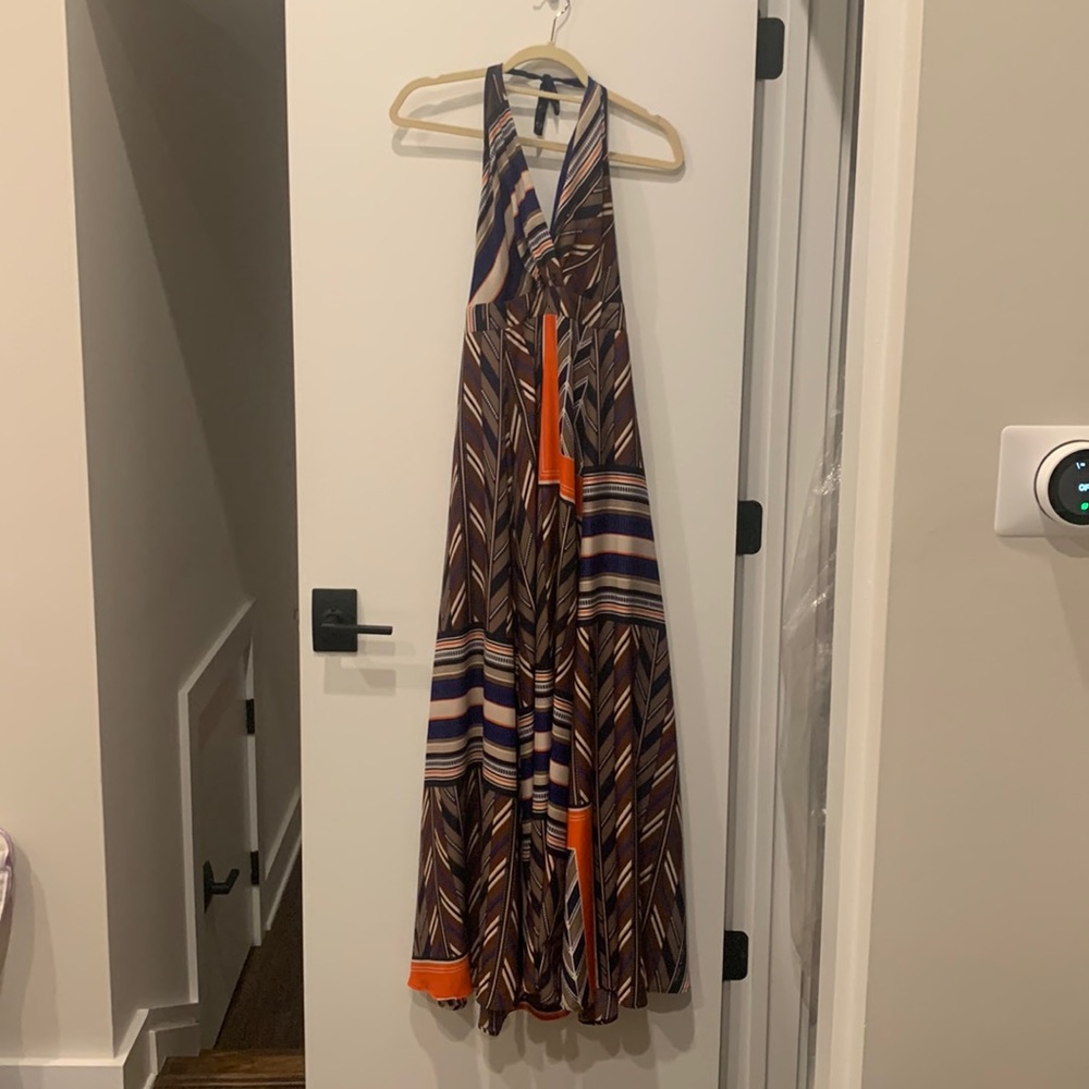 Multi colored maxi dress. Halter neck style. Size S